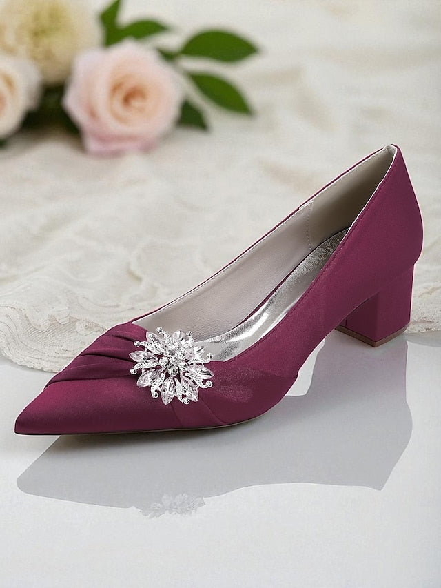 Low Heel White with Pumps Crystal Block Women's