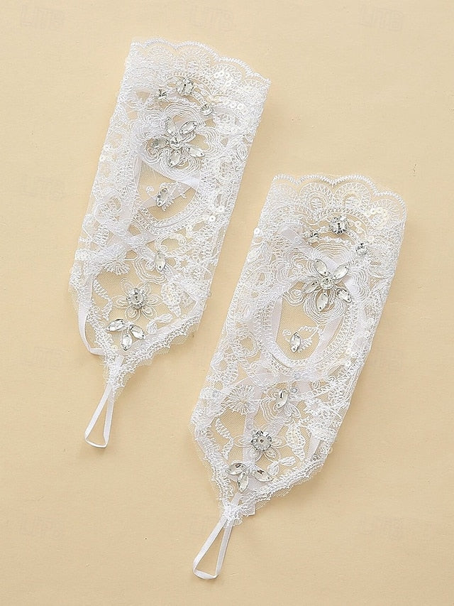 Gloves Wedding with Lace Pearls Elegant Bridal – Accessories