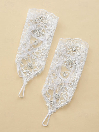 Gloves Wedding with Lace Pearls Elegant Bridal – Accessories