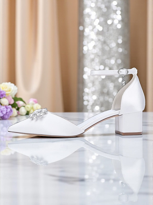 Satin Women's Shoes with Heel Burgundy Block Wedding