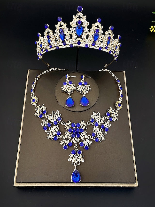 Jewelry and Tiara Elegant Silver Rhinestone Set – Women's