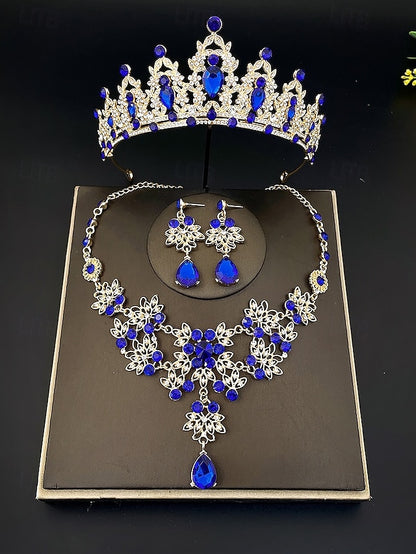 Jewelry and Tiara Elegant Silver Rhinestone Set – Women's