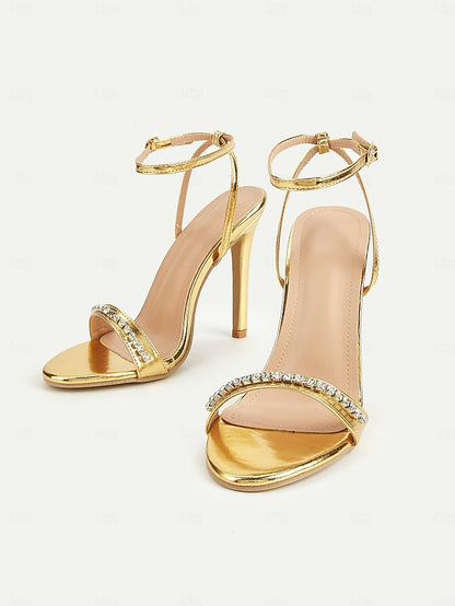 Metallic Heels High Gold Ankle – Strap Women's Dazzling