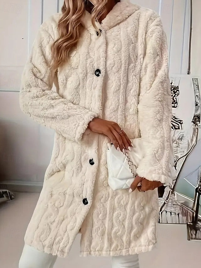 Comfortable Women's Casual Warm Fur Buttons Coat Faux