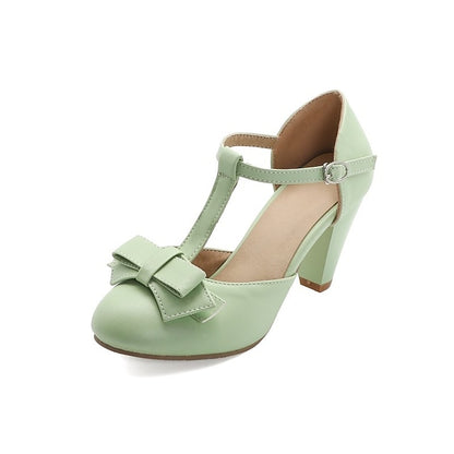 Heels Retro Green Chunky 1950s T-Strap Vintage Bow – Mint with