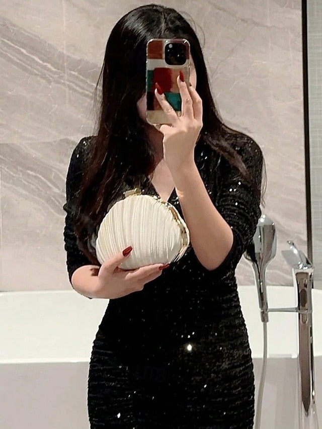 Pleated Satin Evening Women's Shell Purse Clutch