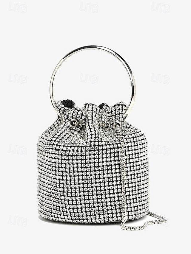 Women's Silver Sparkling Bucket Rhinestone with Bag Metal