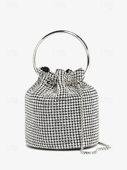 Women's Silver Sparkling Bucket Rhinestone with Bag Metal