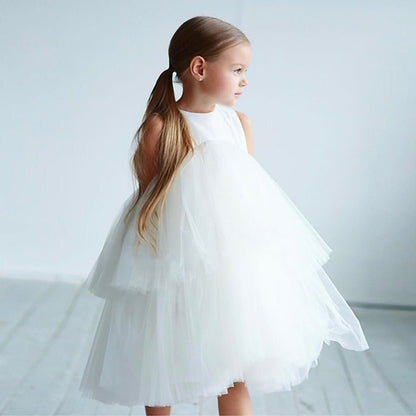 Mesh Party Sleeveless Dress Color Kids Wedding Girls' Solid