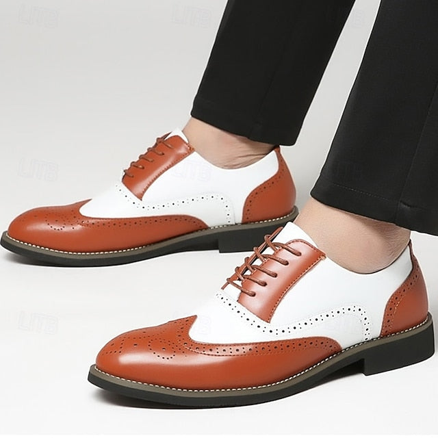 Men's in White Oxford Brogue Shoes Two-Tone Wingtip