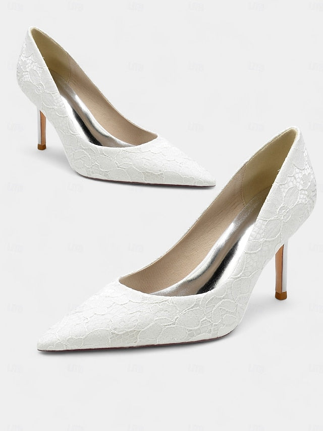 Stiletto Women's - Lace-Embroidered Heels Pointed-Toe