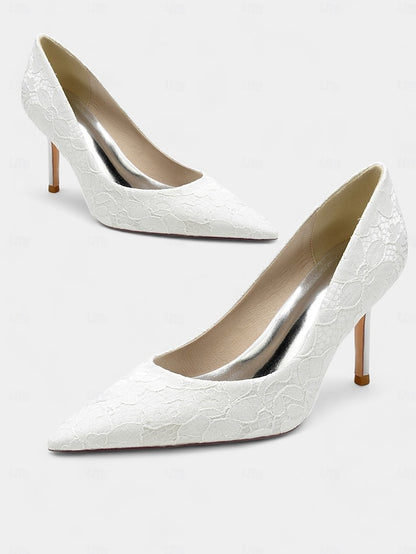 Stiletto Women's - Lace-Embroidered Heels Pointed-Toe