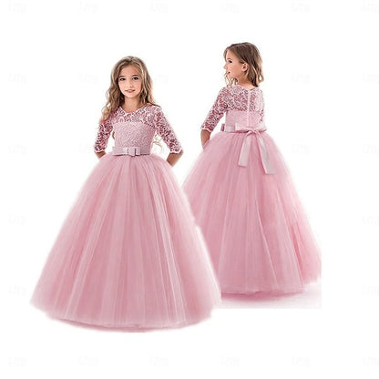 Flower Solid Girls' Kids Wedding Girl Colored Dress