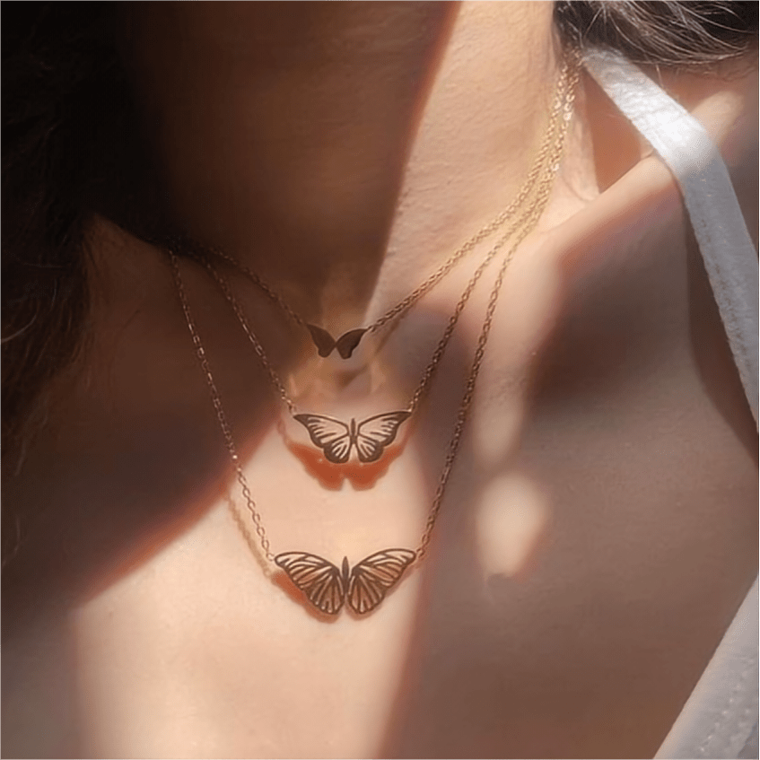 3 Pieces Butterfly Necklace Set