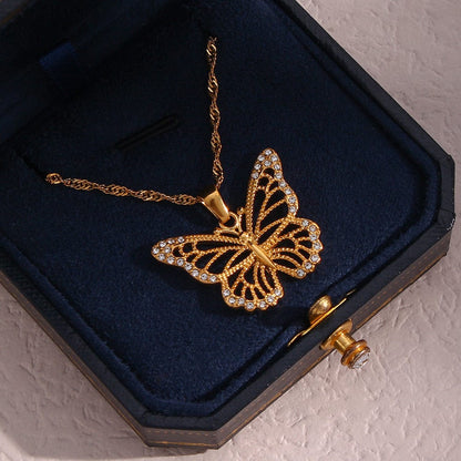 Filled Hollowed-out Butterfly Chain Necklace