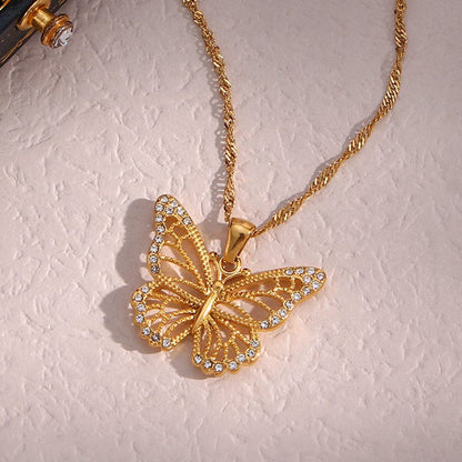 Filled Hollowed-out Butterfly Chain Necklace