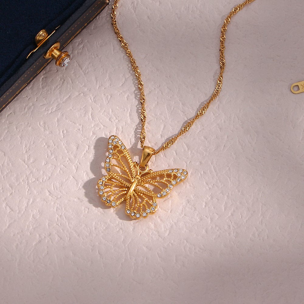 Filled Hollowed-out Butterfly Chain Necklace