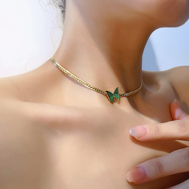 Plated Enamel Butterfly Necklace