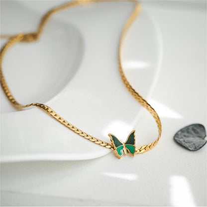 Plated Enamel Butterfly Necklace