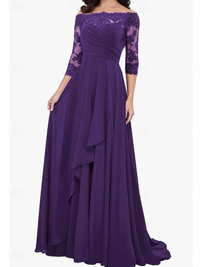 the Off Mother Elegant Shoulder A-Line Dress Simple of Bride