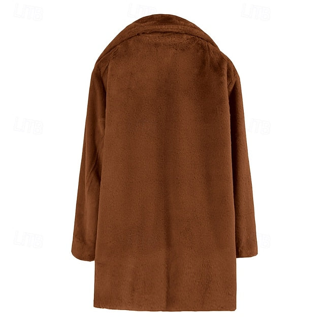 Women's Comfortable Faux Warm Coat Fur Pocket Casual