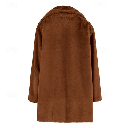 Women's Comfortable Faux Warm Coat Fur Pocket Casual