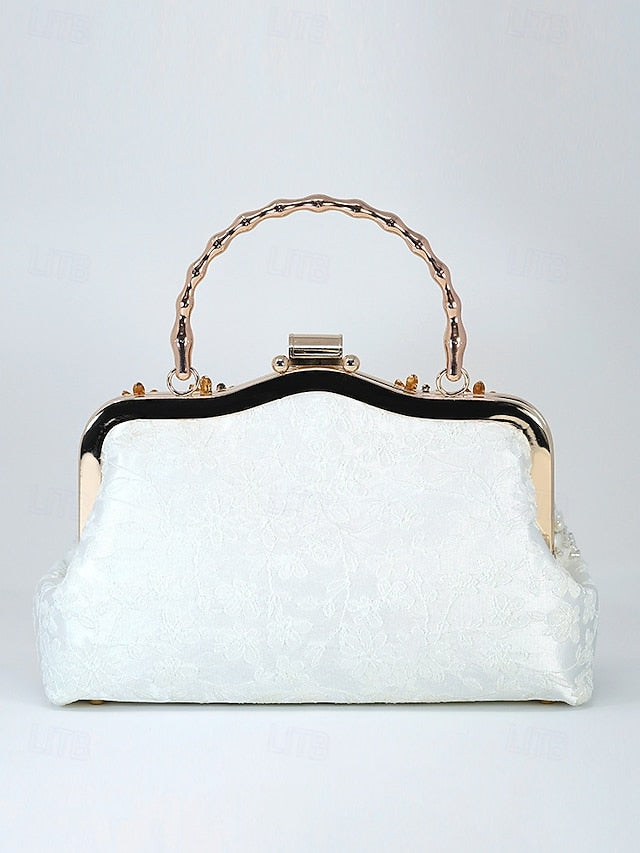 Handbag and Floral White Pearl Evening Elegant Lace with