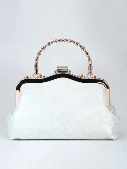 Handbag and Floral White Pearl Evening Elegant Lace with