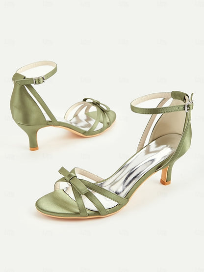 Women's Green Strappy 1950s Kitten Satin Vintage Heel