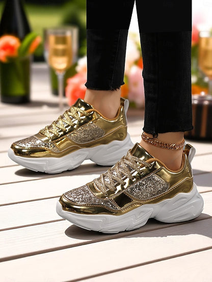 Chunky Glitter Sneakers Metallic with Platform Women's