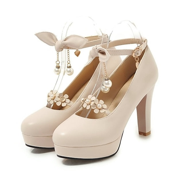 Mary Platform Jane Girls' Wedding Heels White Elegant