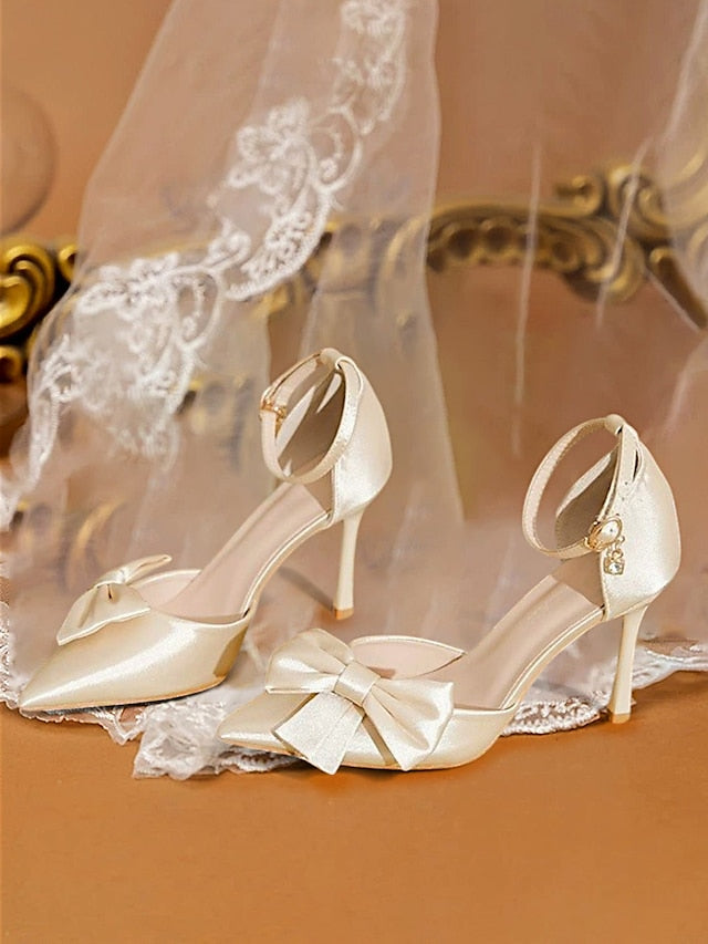 Pointed Women's Bow Classy Strap Pumps Champagne – Ankle
