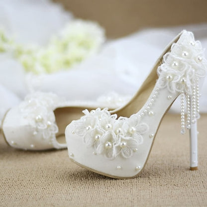 Heels Platform with Women's Floral Wedding White Lace