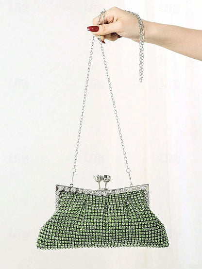Rhinestone Green Clutch Sage Women's Purse Vintage –