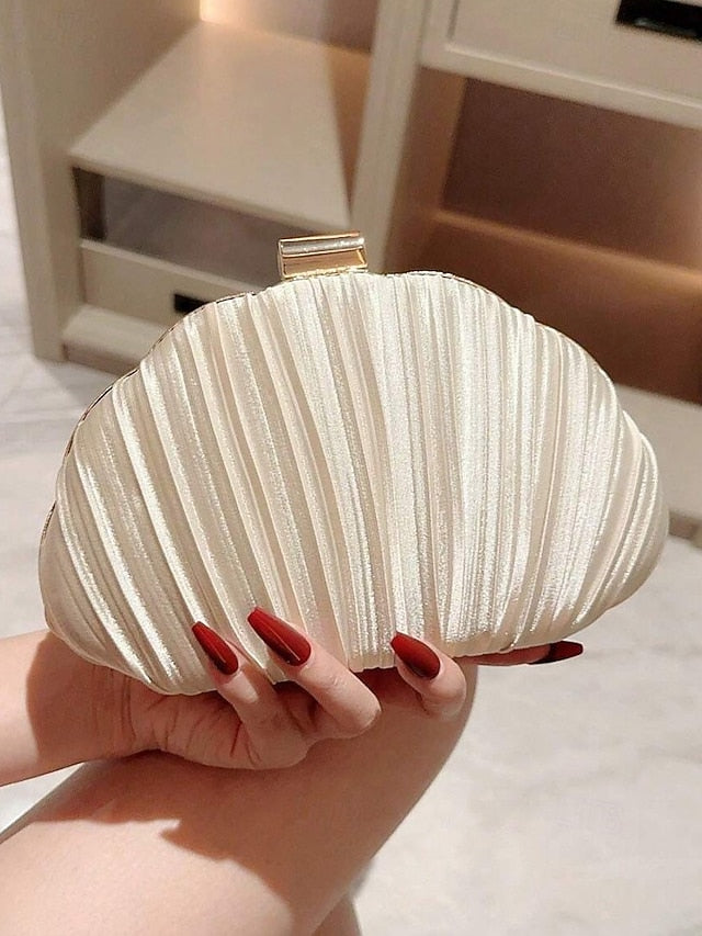 Pleated Satin Evening Women's Shell Purse Clutch