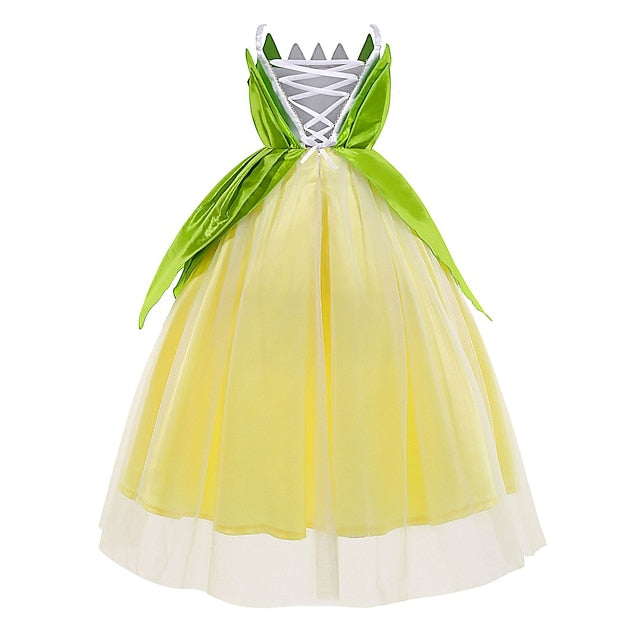 Dress Tiana Princess Girl Bell Flower Tinker Theme Fairytale