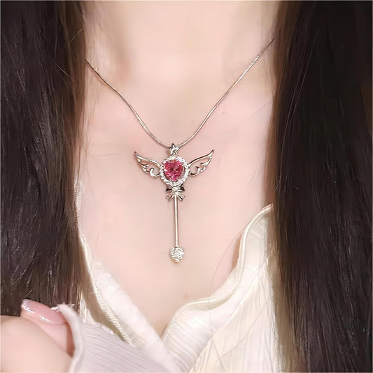 Pink Heart Magic Wand Necklace