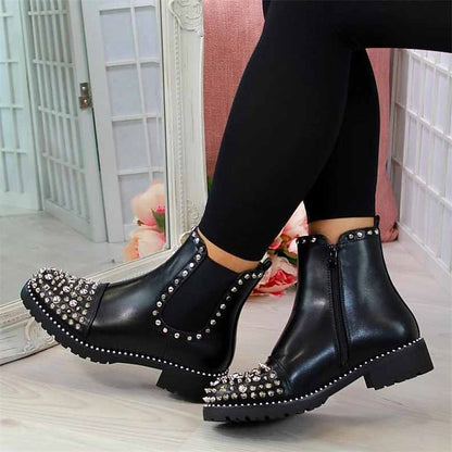 Boots Sole Chelsea Studded Ankle Chunky for – Women Black