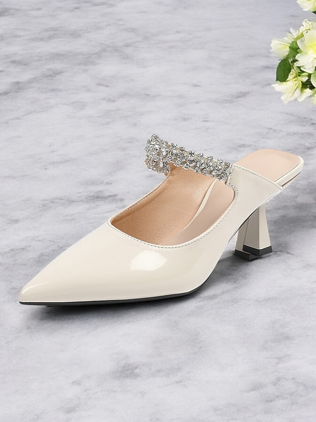 Pointed-Toe Rhinestone Slip-On Embellished Women's Heeled