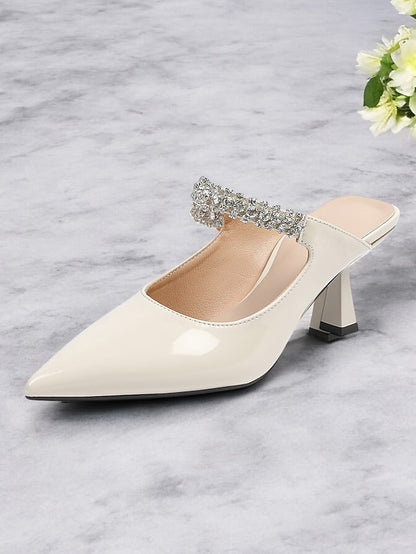 Pointed-Toe Rhinestone Slip-On Embellished Women's Heeled