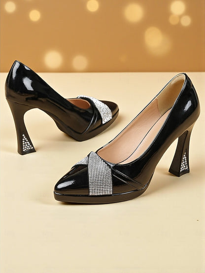 Leather Women's Patent Pointed Toe with Heels Burgundy