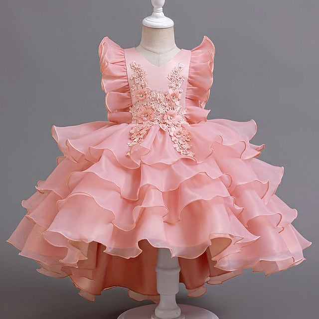 Girls' Dress Asymmetrical Kids Party Floral