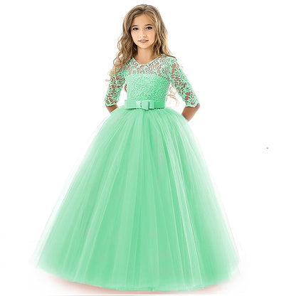 Flower Solid Girls' Kids Wedding Girl Colored Dress