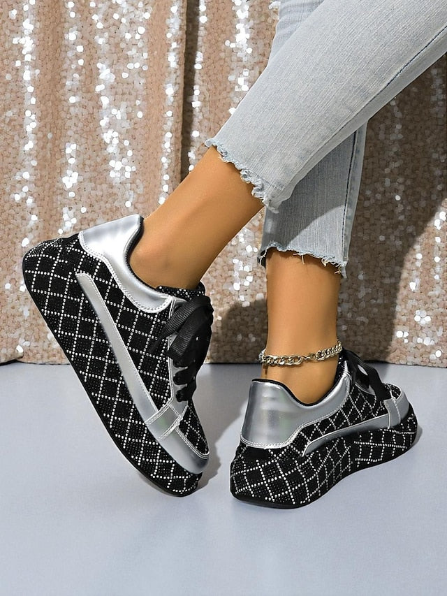 - Women's Quilted Silver Rhinestone Black and Sneakers
