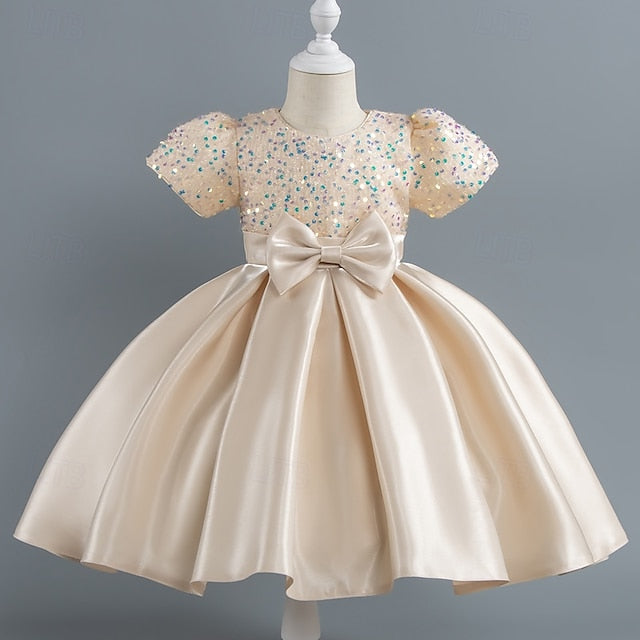 Toddler Girls' Sequin Wedding Short Dress Sleeve Party