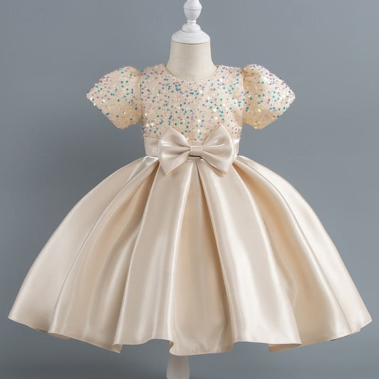 Toddler Girls' Sequin Wedding Short Dress Sleeve Party