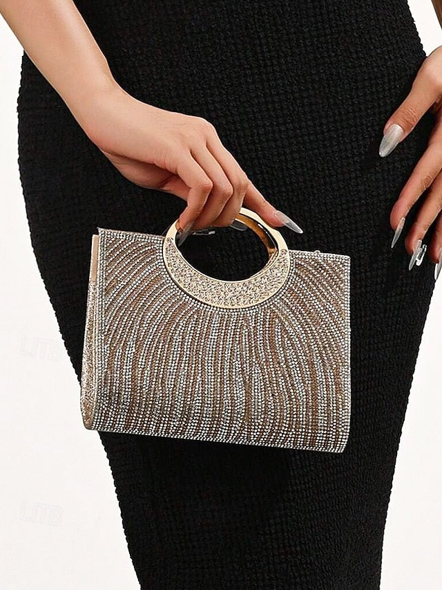 Women's Clutch Round Bag – Handle Rhinestone Evening with