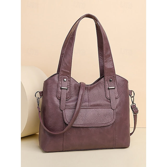 Brown Faux Bag Women's Leather Tote with Vintage Dual