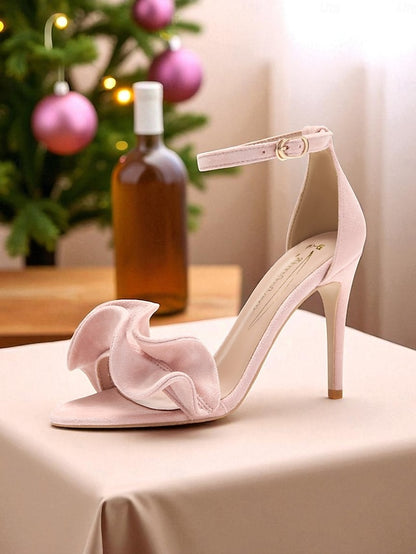 Elegant Strap Ankle Velvet Sandals Women's - High Heel Red