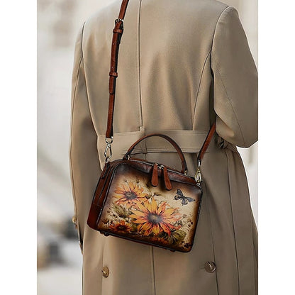 – Sunflower Print Vintage with Handbag Leather and Butterfly
